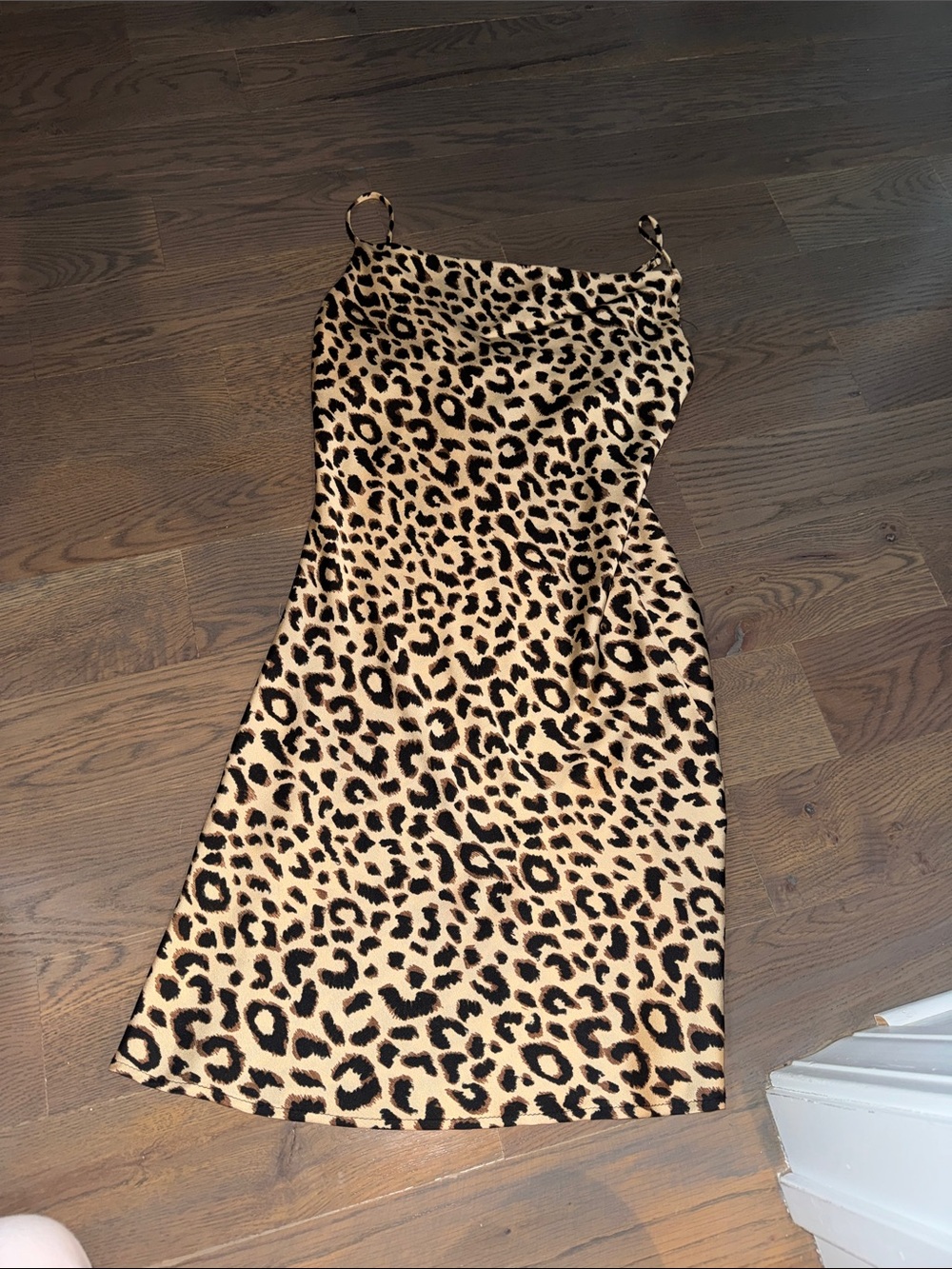 Leopard-Print Midi Slip Dress in Tan and Black